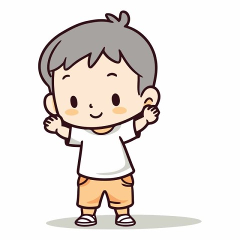 Little boy standing and smiling. Cute cartoon character vector i