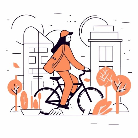 Vector illustration of a man riding a bicycle in the city. Flat