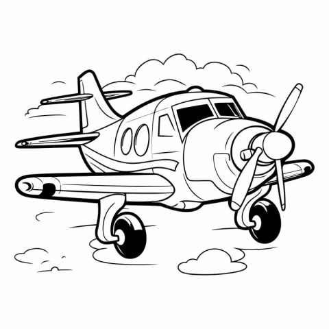 Vector illustration of a cartoon airplane in the sky. Coloring b