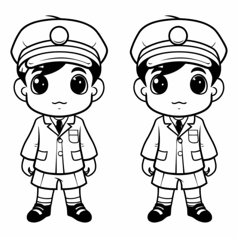 Illustration of a Little Boy and Girl in Police Uniform - Colori