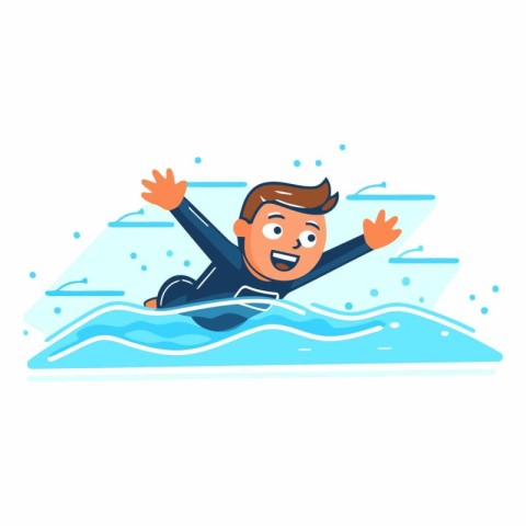 Swimming man in a wetsuit. Cartoon vector illustration.