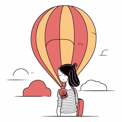 Girl in a hot air balloon for your design.