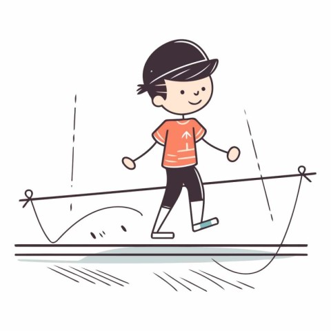 Boy on a fishing line in doodle style.