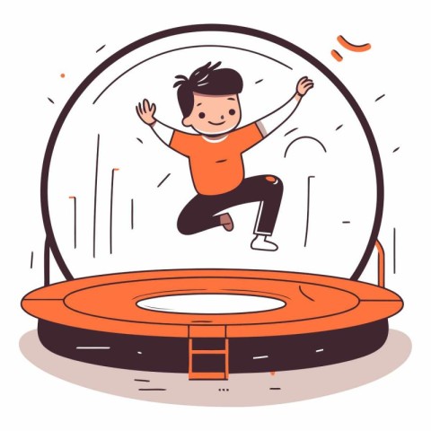 Boy jumping on a trampoline in cartoon style.