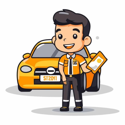 Vector taxi driver illustration. Cartoon taxi driver character i