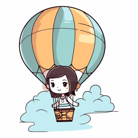 Illustration of a Kid Girl Riding a Hot Air Balloon in the Cloud