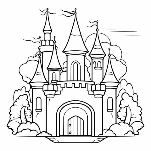 Cartoon castle. Fairy tale castle for coloring book