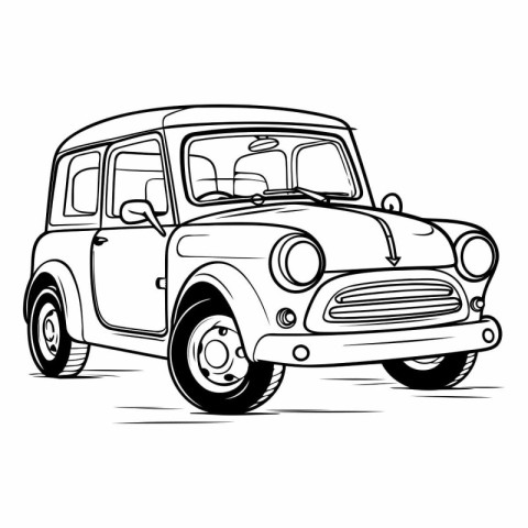 Retro car. Hand drawn vector illustration isolated on white back