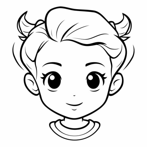 Black and White Cartoon Illustration of Cute Little Girl Face fo