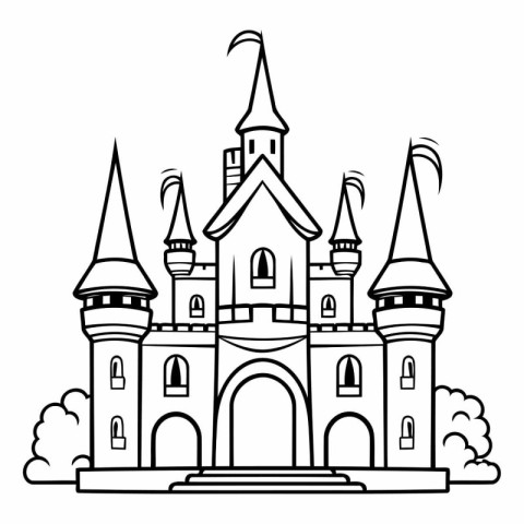 Castle icon in outline style isolated on white background.