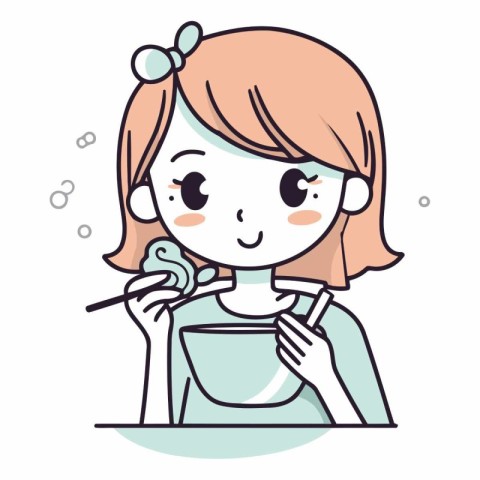 Illustration of a young woman eating ice cream with a smile.