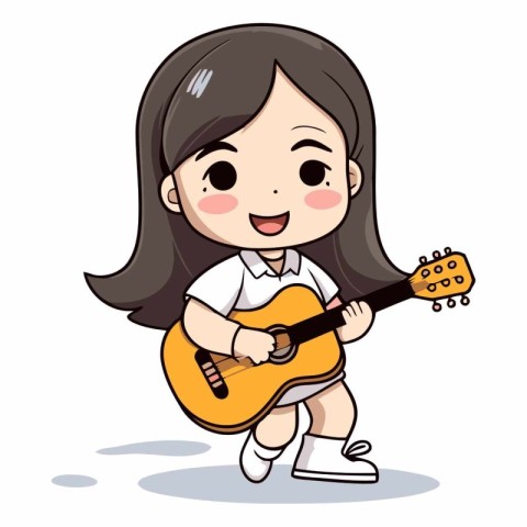 Little girl playing guitar. Cute cartoon character.