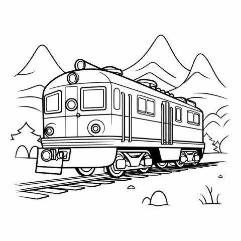 Train in the mountains. Coloring book for children.