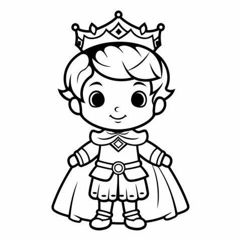 Cute princess in a crown. Black and white vector illustration.