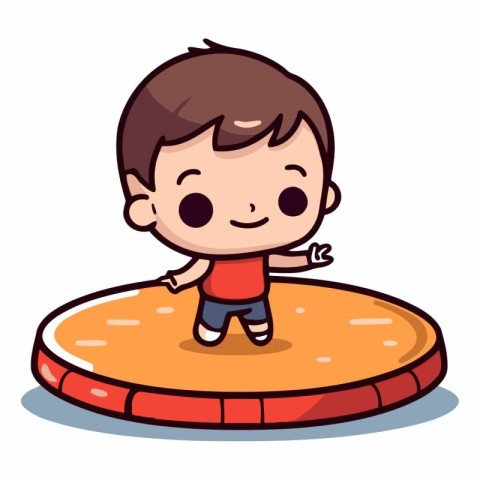 Cute Boy Jumping On Trampoline Cartoon Vector Illustration