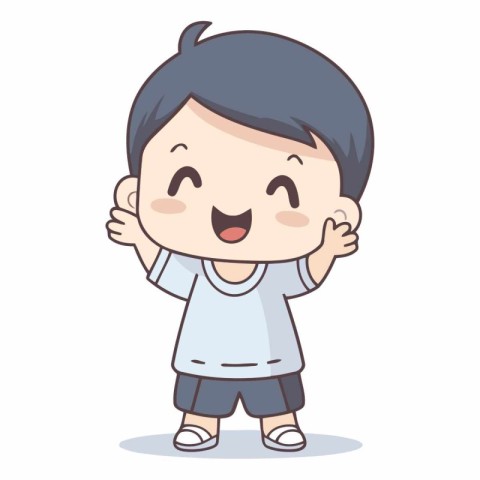 Boy smiling with hand on hip cartoon vector illustration.
