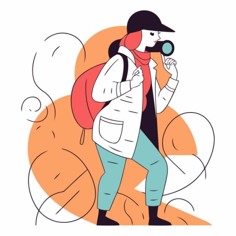 Tourist man with backpack and binoculars.