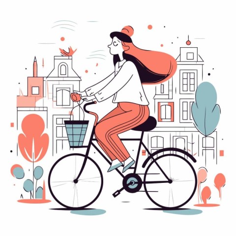 Young woman riding bicycle in the city of a girl on a bicycle.