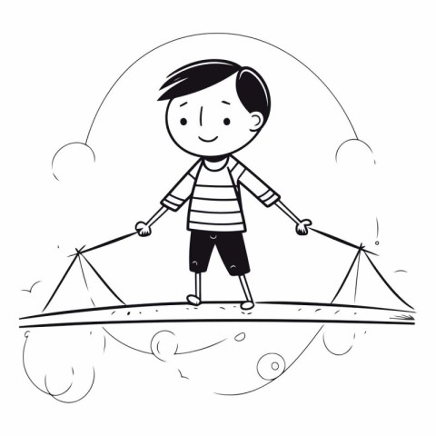 Boy playing with a kite on the beach vector illustration graphic