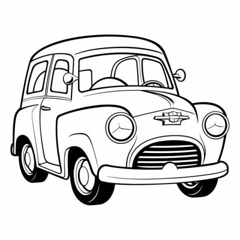 Retro car. Black and white vector illustration for coloring book