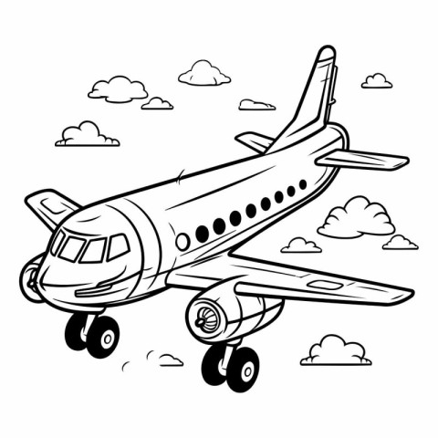 Airplane flying in the sky. Hand drawn vector illustration for c