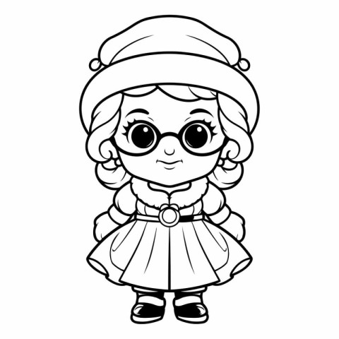 Coloring book for children: girl in a Santa Claus hat and glasse