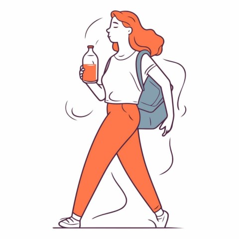 Young woman with a backpack and a bottle of water.