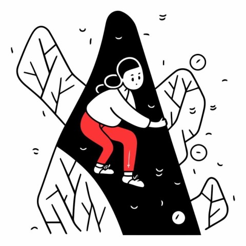 Man climbing the mountain in doodle style.