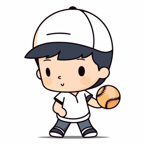 Baseball Player - Cute Cartoon Mascot Character Vector Illustrat