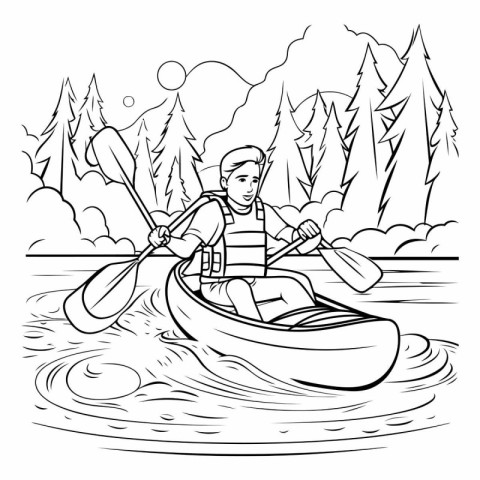 Man in a kayak in the forest of a man in a kayak.