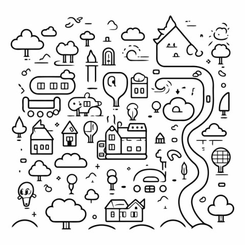 Line art vector city icons set. Modern illustration of urban lan