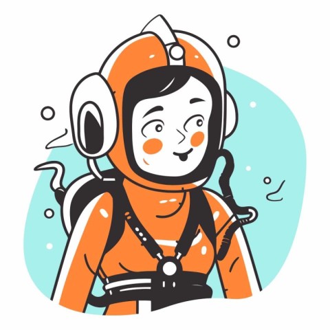 Cute cartoon cosmonaut in space suit.