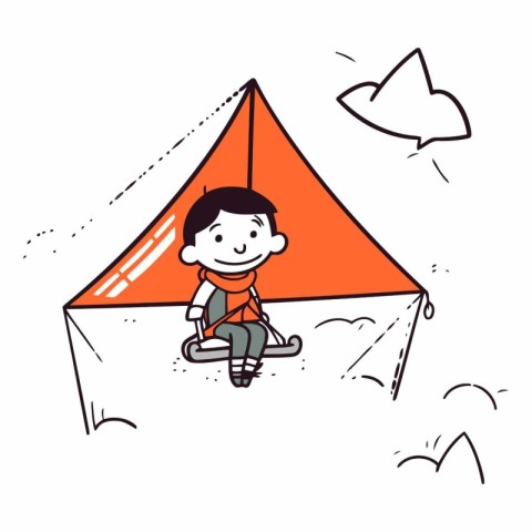 Boy playing with a tent in doodle style