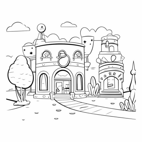 Coloring Page Outline Of Cartoon Building.