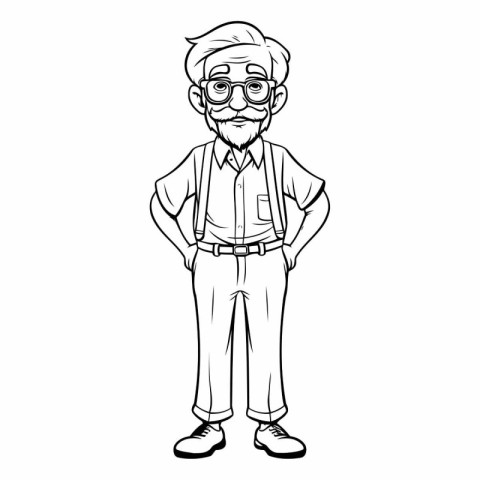 old man with glasses and suspenders. cartoon vector illustration