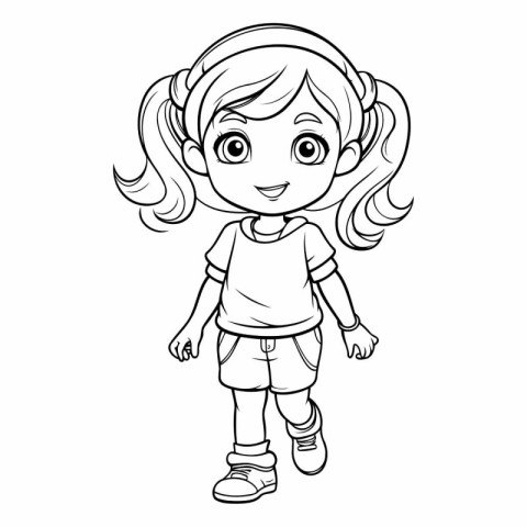 Coloring book for children: girl in headphones.