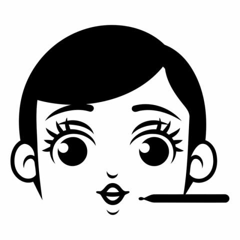 Woman face with pencil icon. Simple illustration of woman face w