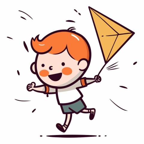 Cute Boy Flying a Kite - Cartoon Vector IllustrationÃ¯Â»Â¿