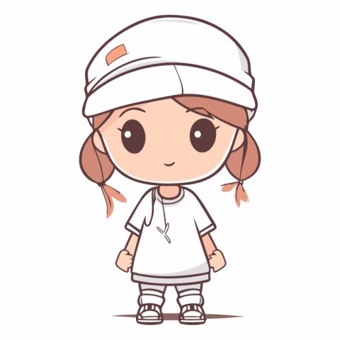 Cute little girl in baseball cap. Cartoon style.