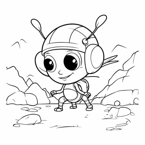 Coloring Page Outline Of Cartoon Astronaut Vector Illustration.