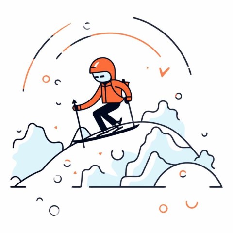 Vector illustration of a skier on the mountain. Flat design.