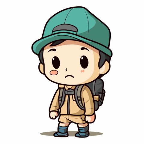 Explorer Boy Cartoon Character with Backpack.