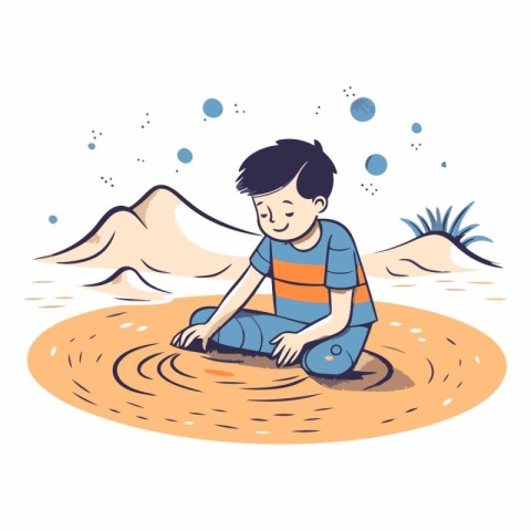 Illustration of a boy playing on the beach.