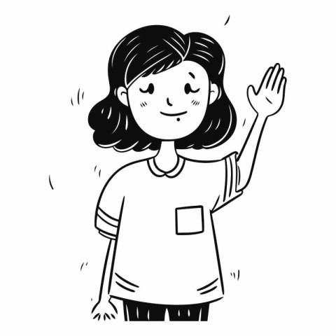 Cartoon illustration of a girl waving her hand.