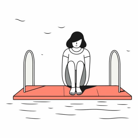 Vector illustration of a woman sitting on the edge of a swimming