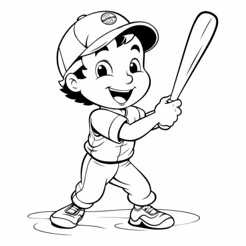 Illustration of a Little Boy Baseball Player with a Bat - Colori