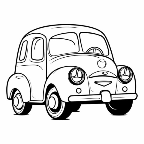 Retro car isolated on white background. Hand drawn vector illust