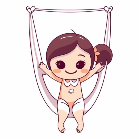 Cute little baby girl swinging on a hammock.