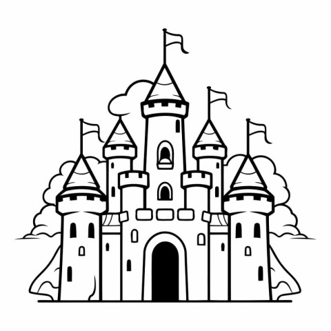 Castle with flags in doodle style.