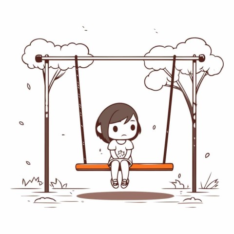 cute little girl playing on swing in the park vector illustratio